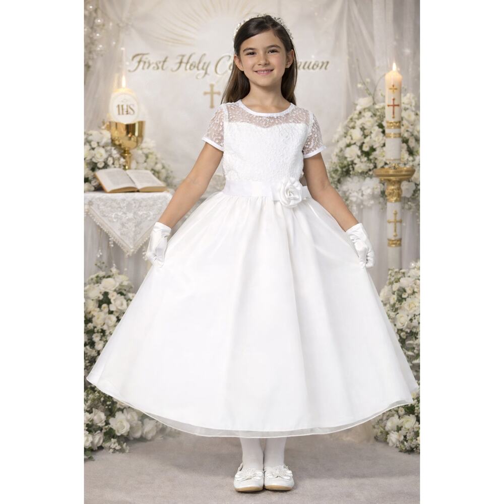 NEW Girls First Holy Communion Dress Size 8 - Embroidered Tulle Organza Dress